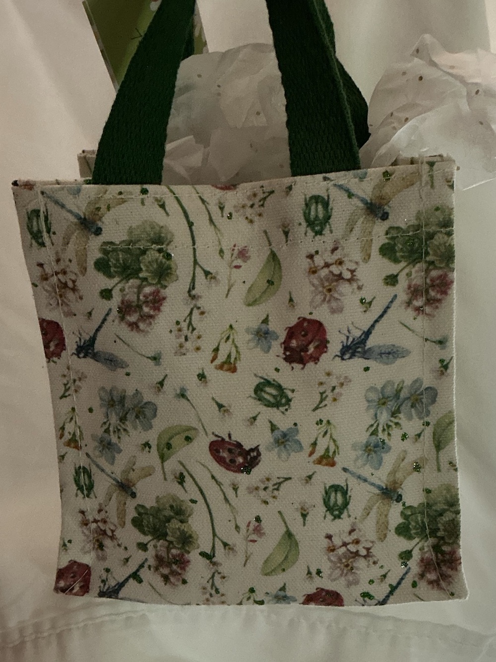 Filled Gift Bag with shower items  - White with Green Accents